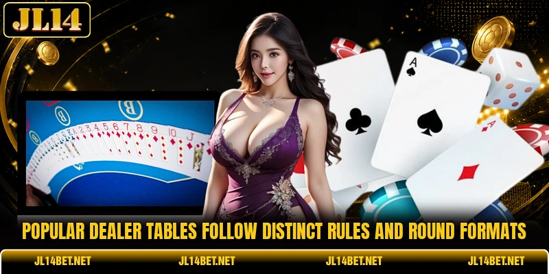 Popular dealer tables follow distinct rules and round formats Popular dealer tables follow distinct rules and round formats